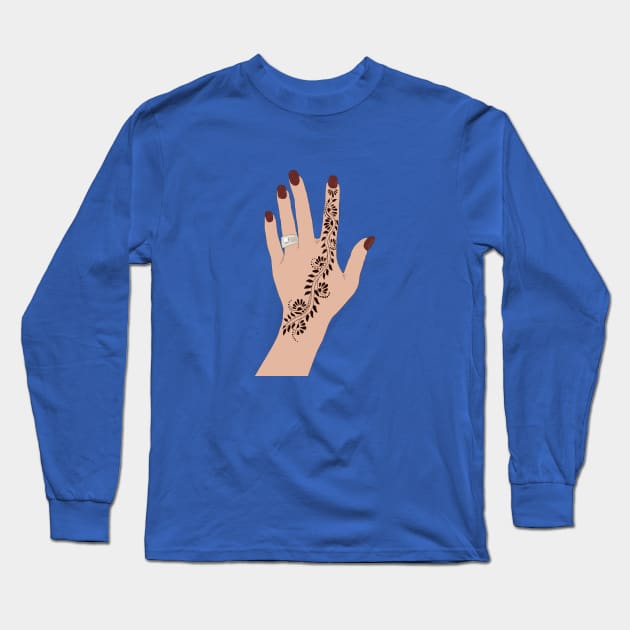 Henna Hands Hand Drawn - Mehndi - حناء Long Sleeve T-Shirt by Tilila